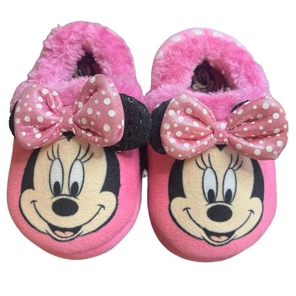 Girls Disney Minnie Mouse Pink Bowknot Slippers Size 9/10 - Picture 1 of 6